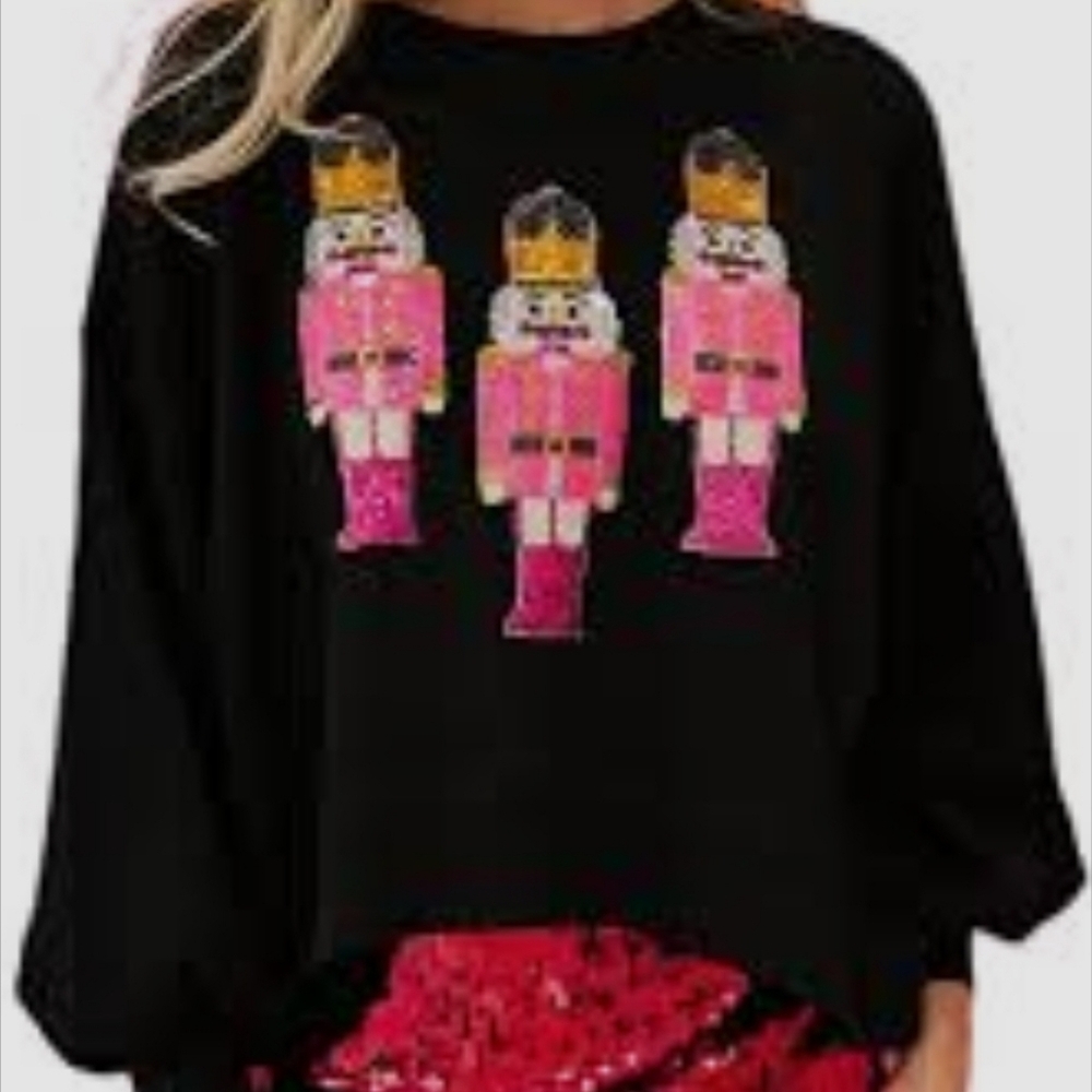 Nutcracker Soldiers Christmas Sequins Sweatshirt Sz M Soft Stretch NWOT